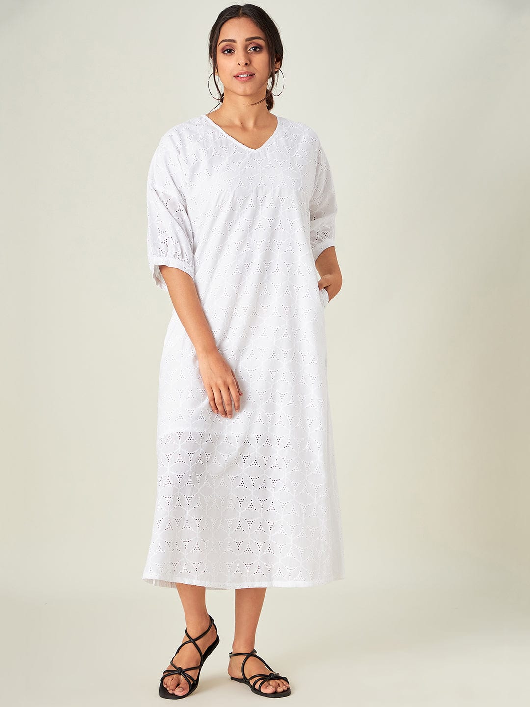 The Kaftan Company Dresses White Bloom Cotton Resort Dress