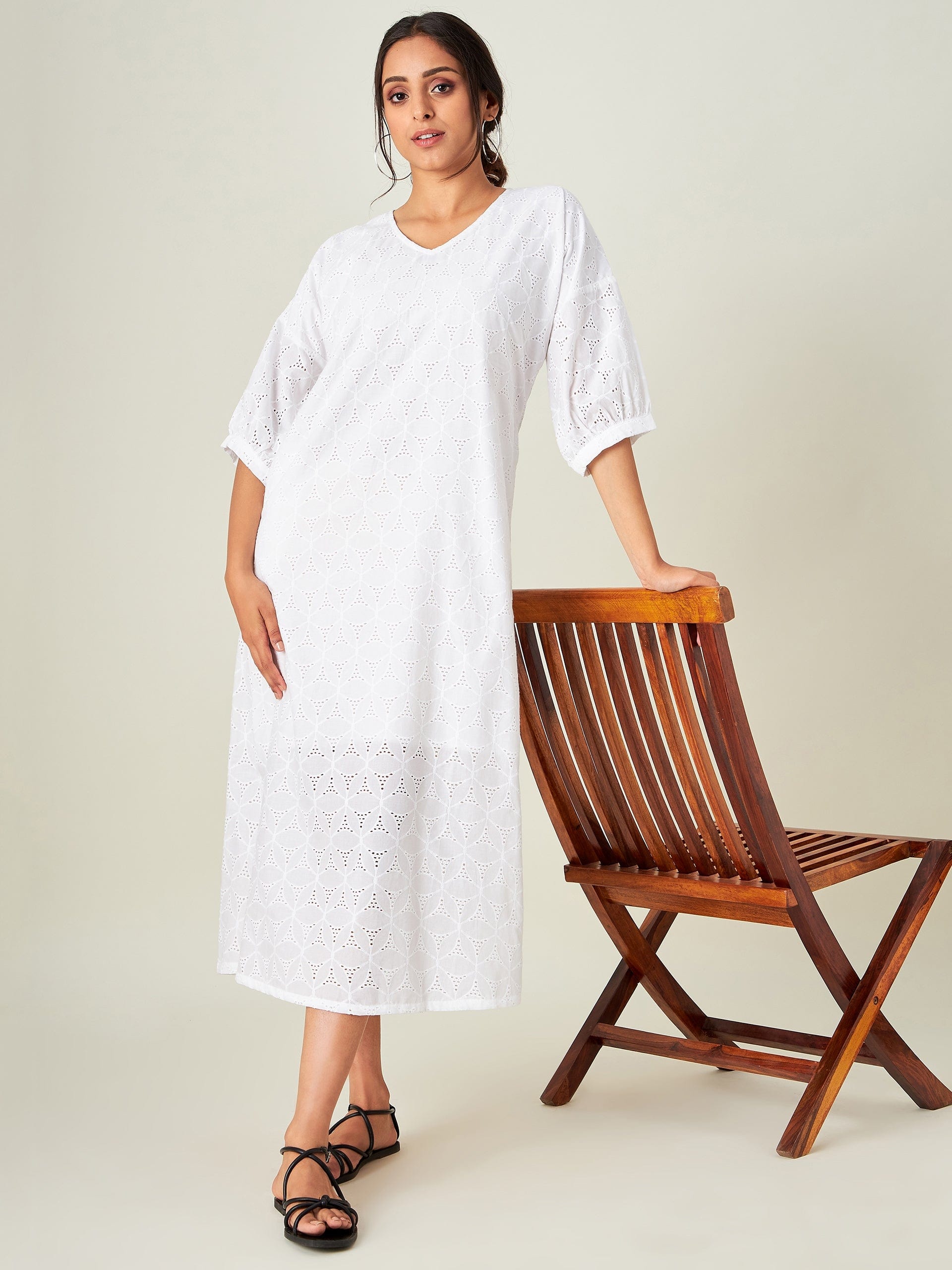 The Kaftan Company Dresses White Bloom Cotton Resort Dress