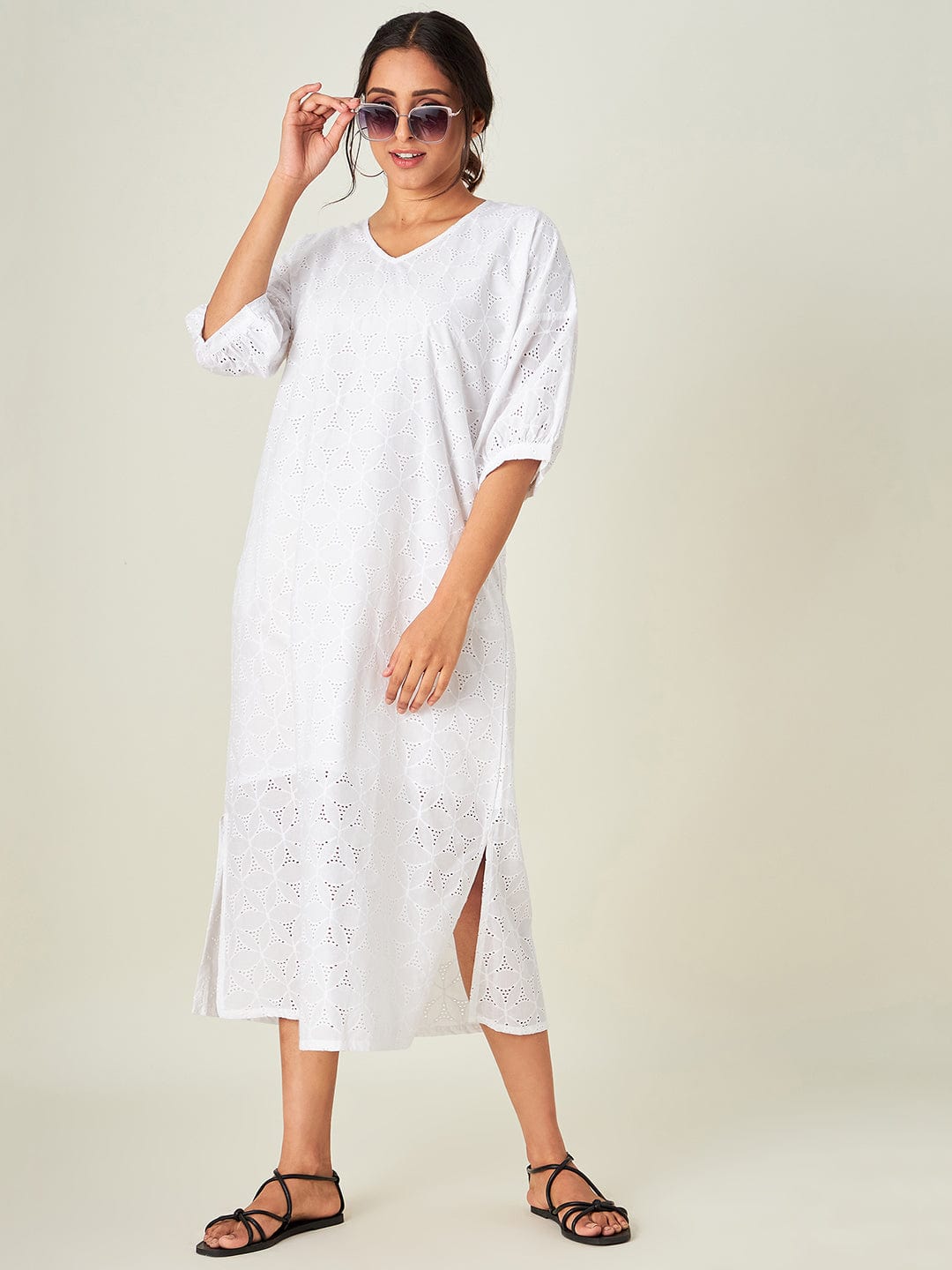 The Kaftan Company Dresses White Bloom Cotton Resort Dress