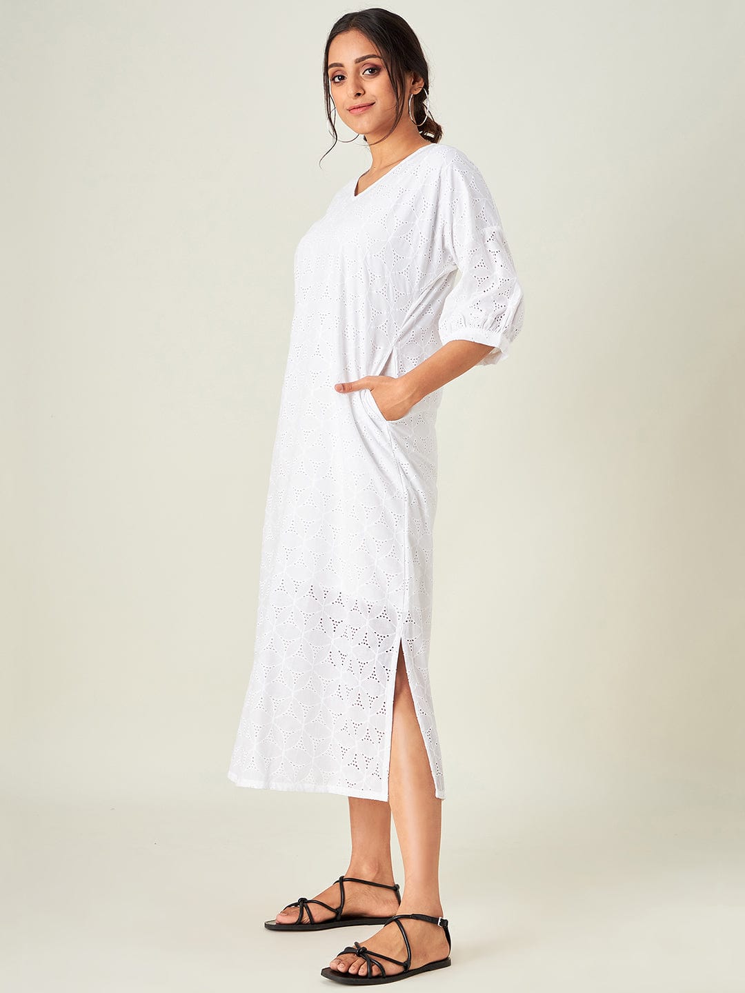 The Kaftan Company Dresses White Bloom Cotton Resort Dress