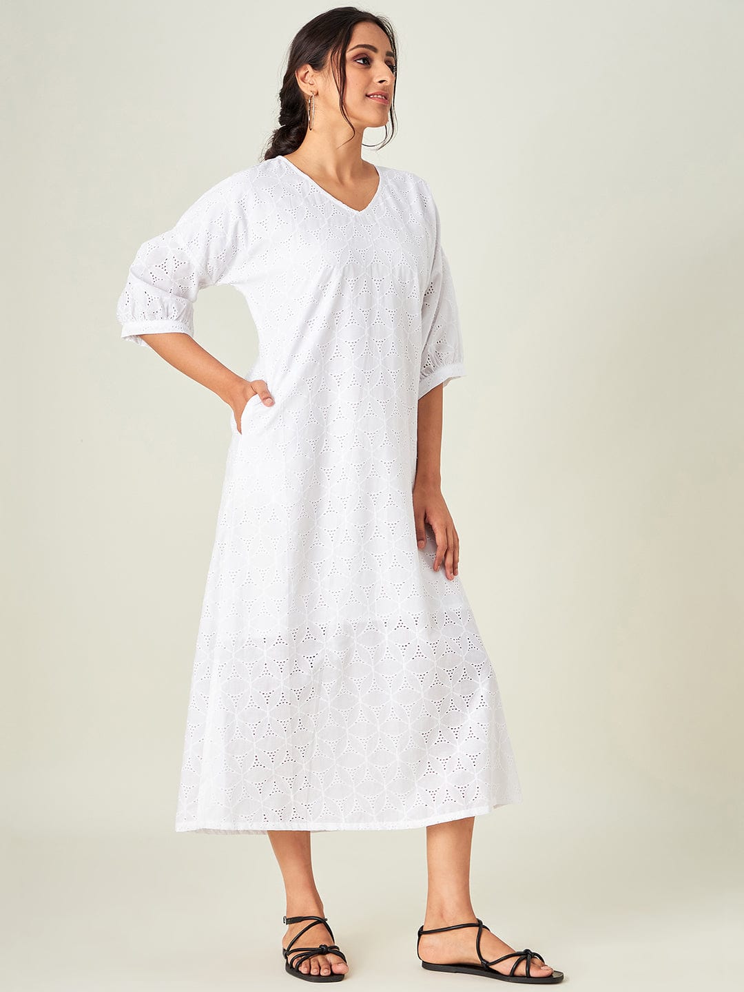 The Kaftan Company Dresses White Bloom Cotton Resort Dress
