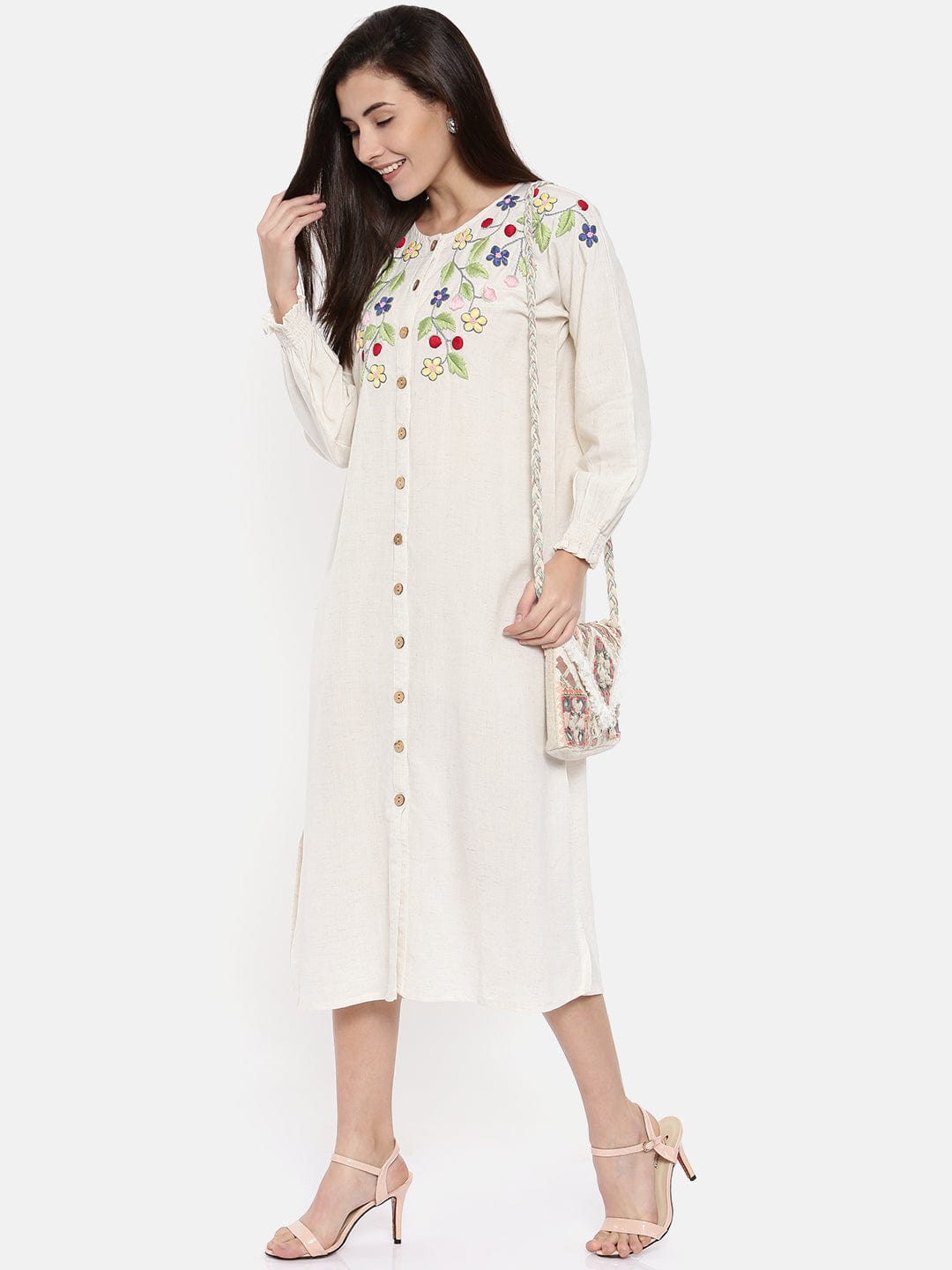 The Kaftan Company Dresses WHITE EMBROIDERED DRESS - (Clearance - Final Sale)