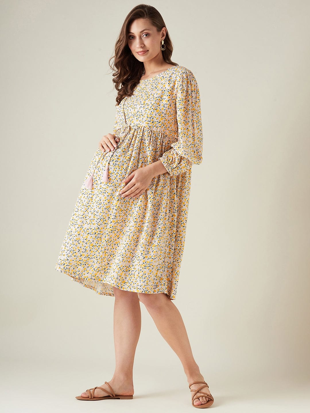 The Kaftan Company Dresses Yellow floral maternity and feeding dress