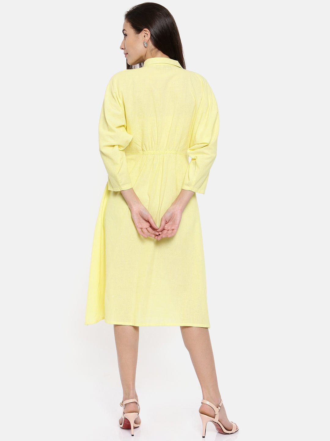 The Kaftan Company Dresses Yellow Hand Embroidered Cotton Dress - (Clearance - Final Sale)