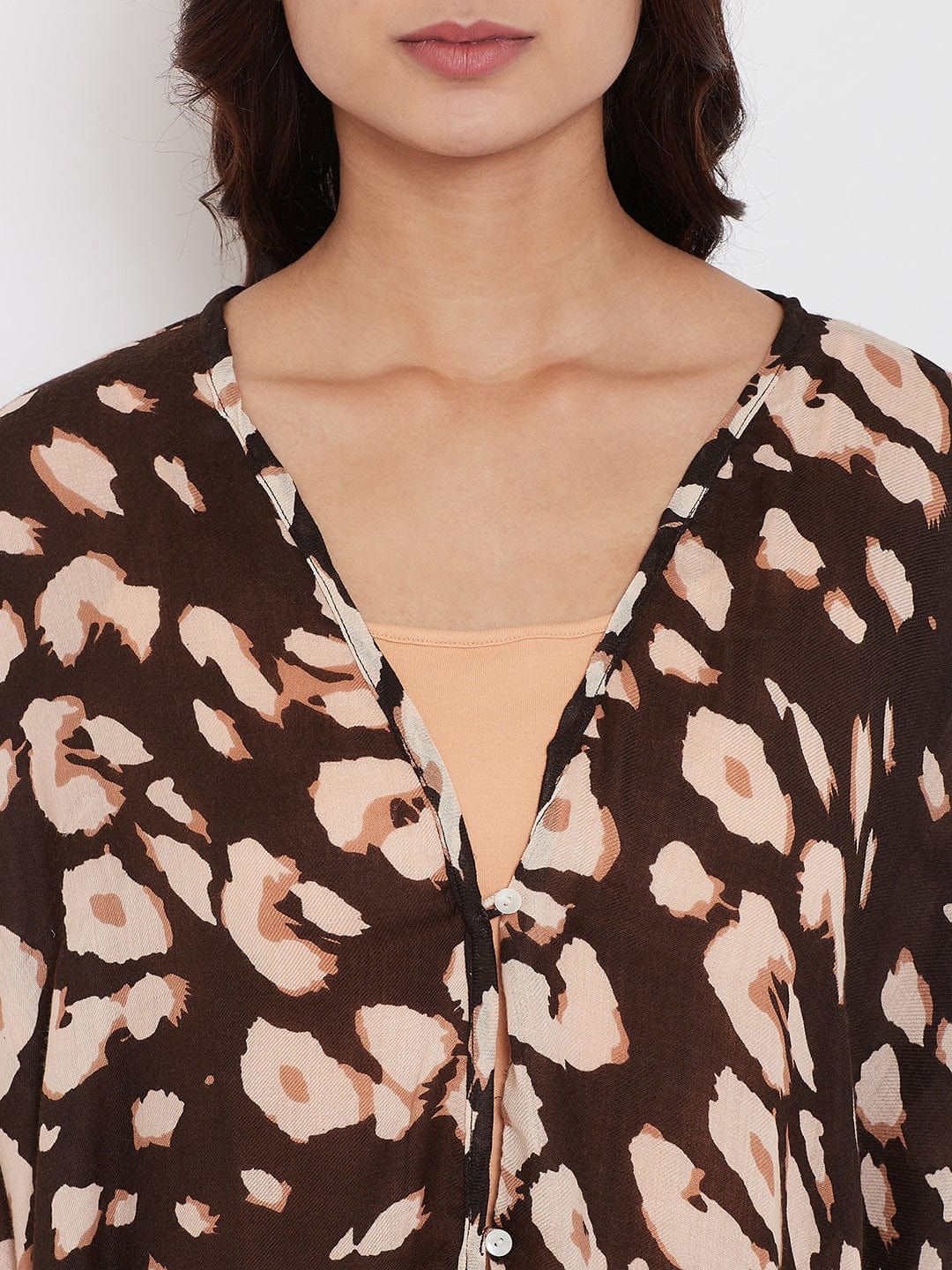 The Kaftan Company Gown Set Brown Animal Print Kaftan Coverup with Slip - (Clearance - Final Sale)