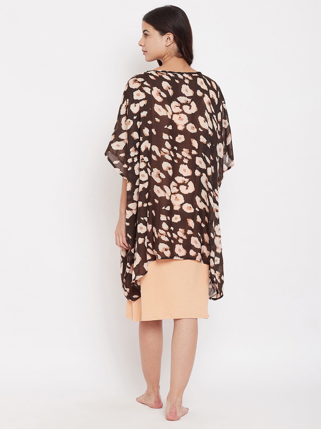 The Kaftan Company Gown Set Brown Animal Print Kaftan Coverup with Slip - (Clearance - Final Sale)