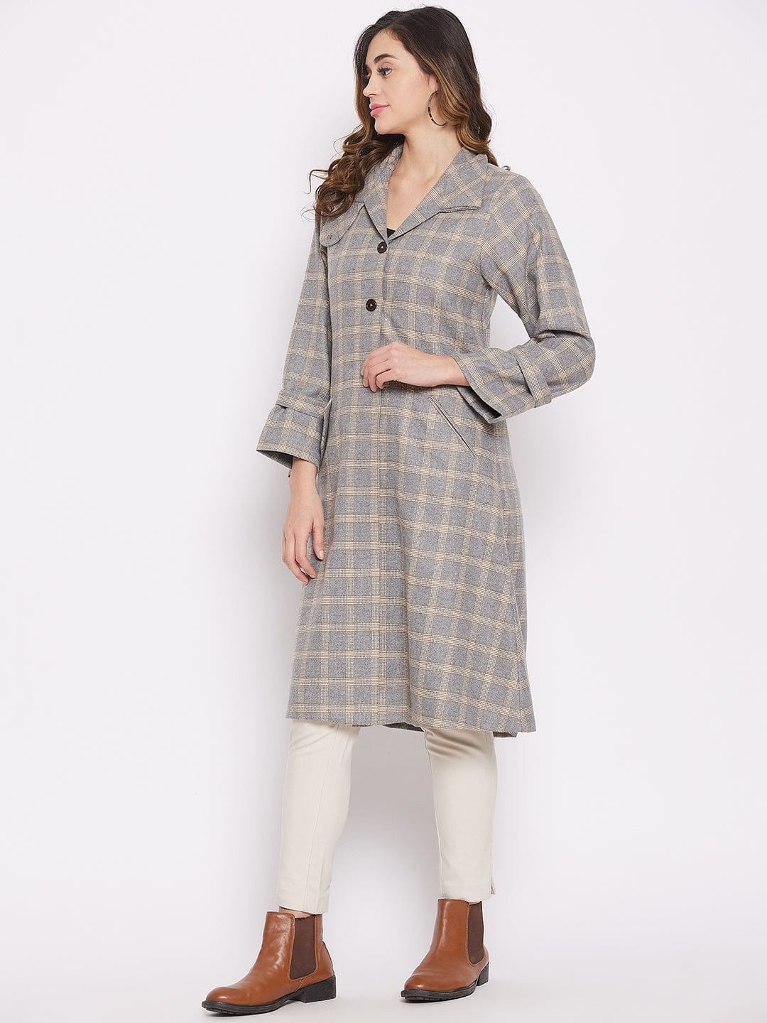 The Kaftan Company Jacket Grey Gingham Woolen Topcoat