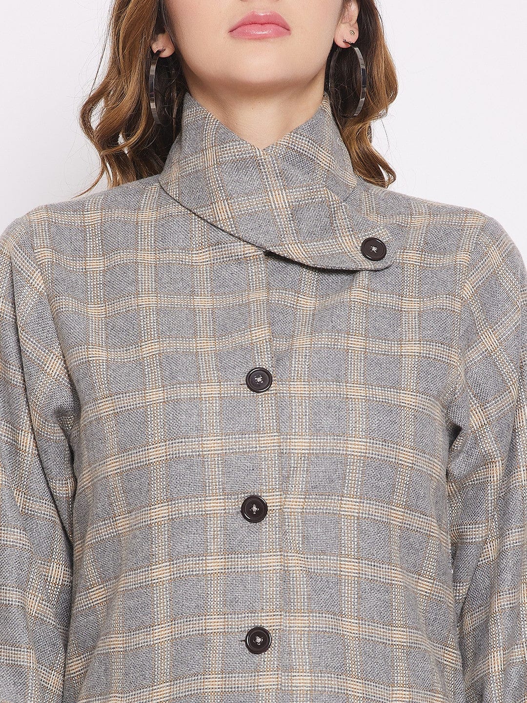 The Kaftan Company Jacket Grey Gingham Woolen Topcoat