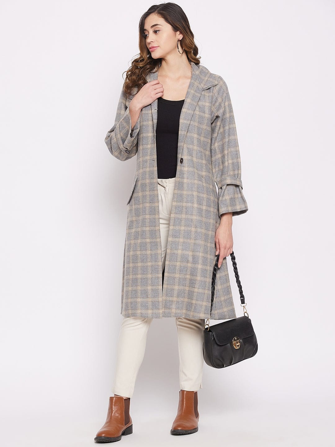 The Kaftan Company Jacket Grey Gingham Woolen Topcoat