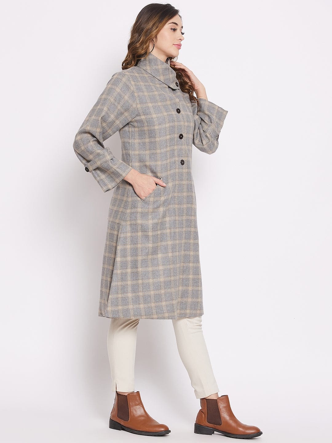 The Kaftan Company Jacket Grey Gingham Woolen Topcoat