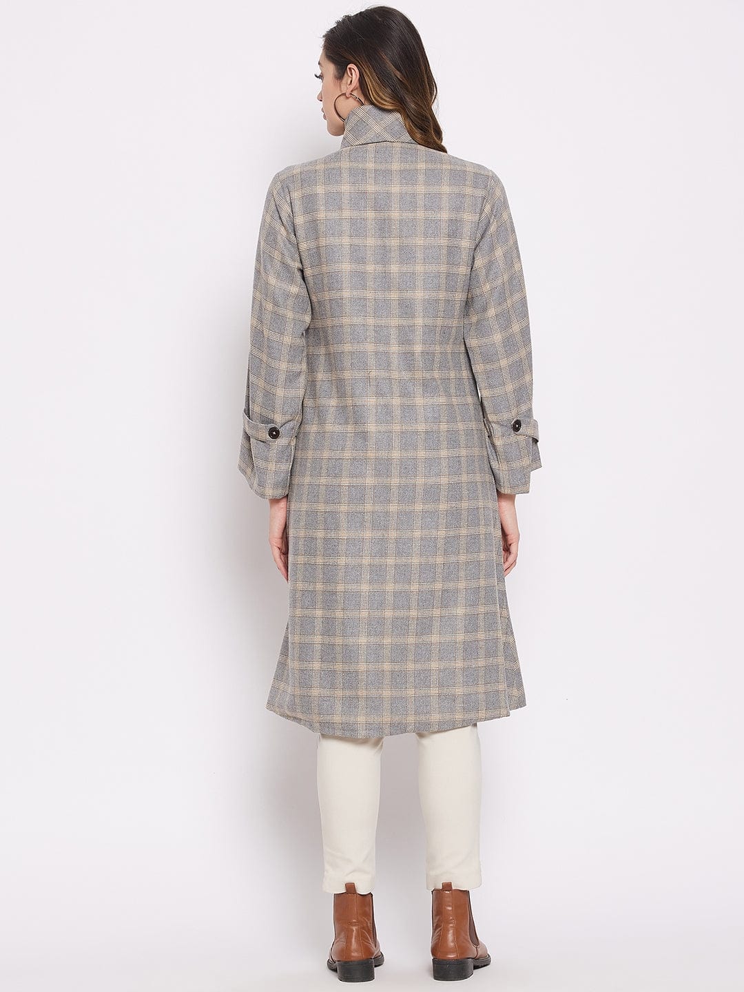 The Kaftan Company Jacket Grey Gingham Woolen Topcoat