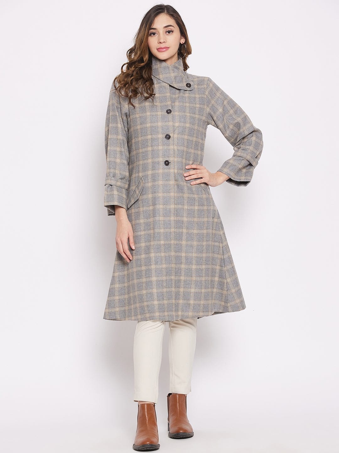 The Kaftan Company Jacket Grey Gingham Woolen Topcoat