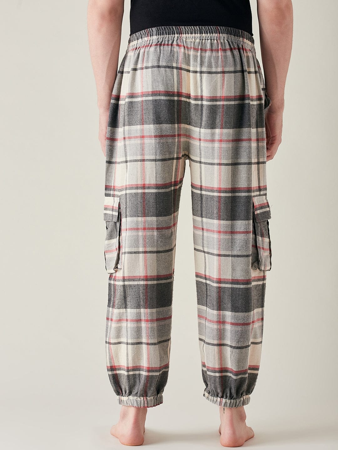 The Kaftan Company Joggers Mens Grey Brushed Cotton Plaid Joggers