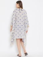 The Kaftan Company Kaftan Grey Poppies Resort Kaftan Shrug with Fringes
