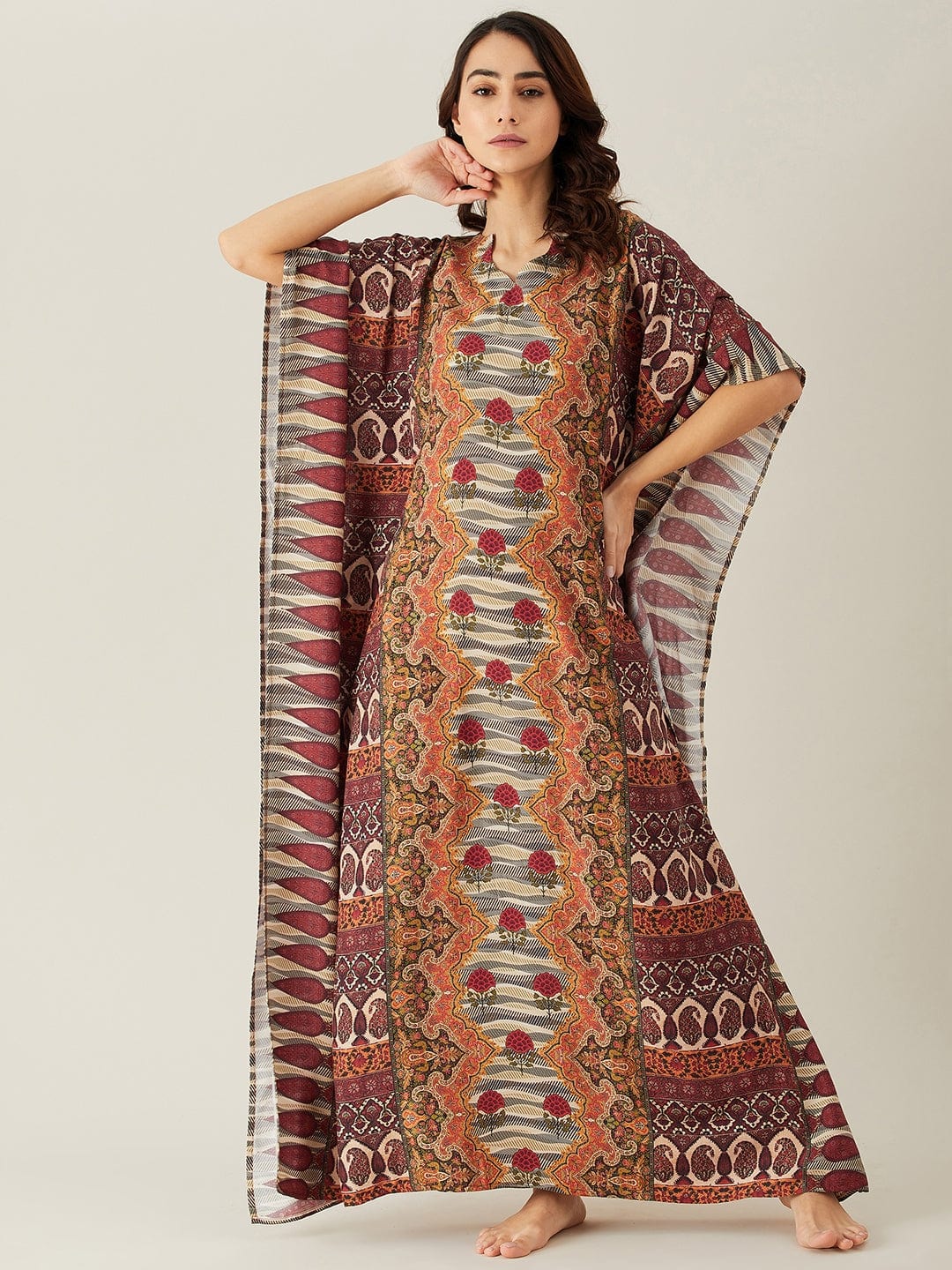 The Kaftan Company Kaftan Mustard Paisley Floret Buta Kaftan