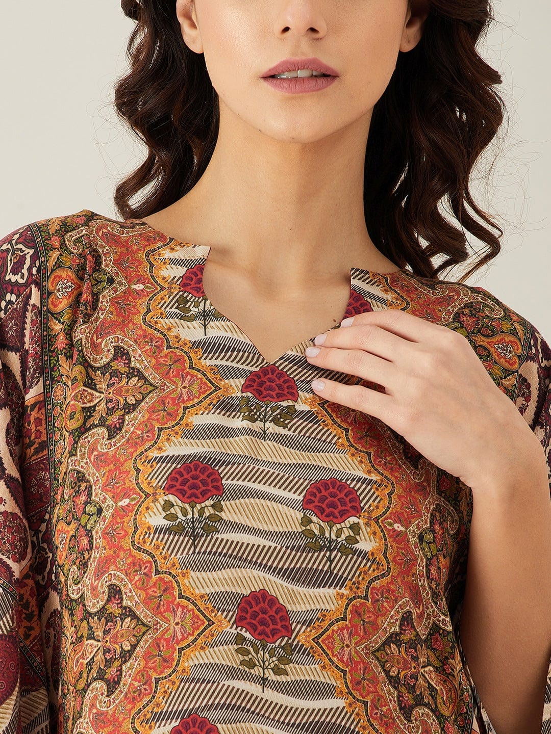 The Kaftan Company Kaftan Mustard Paisley Floret Buta Kaftan