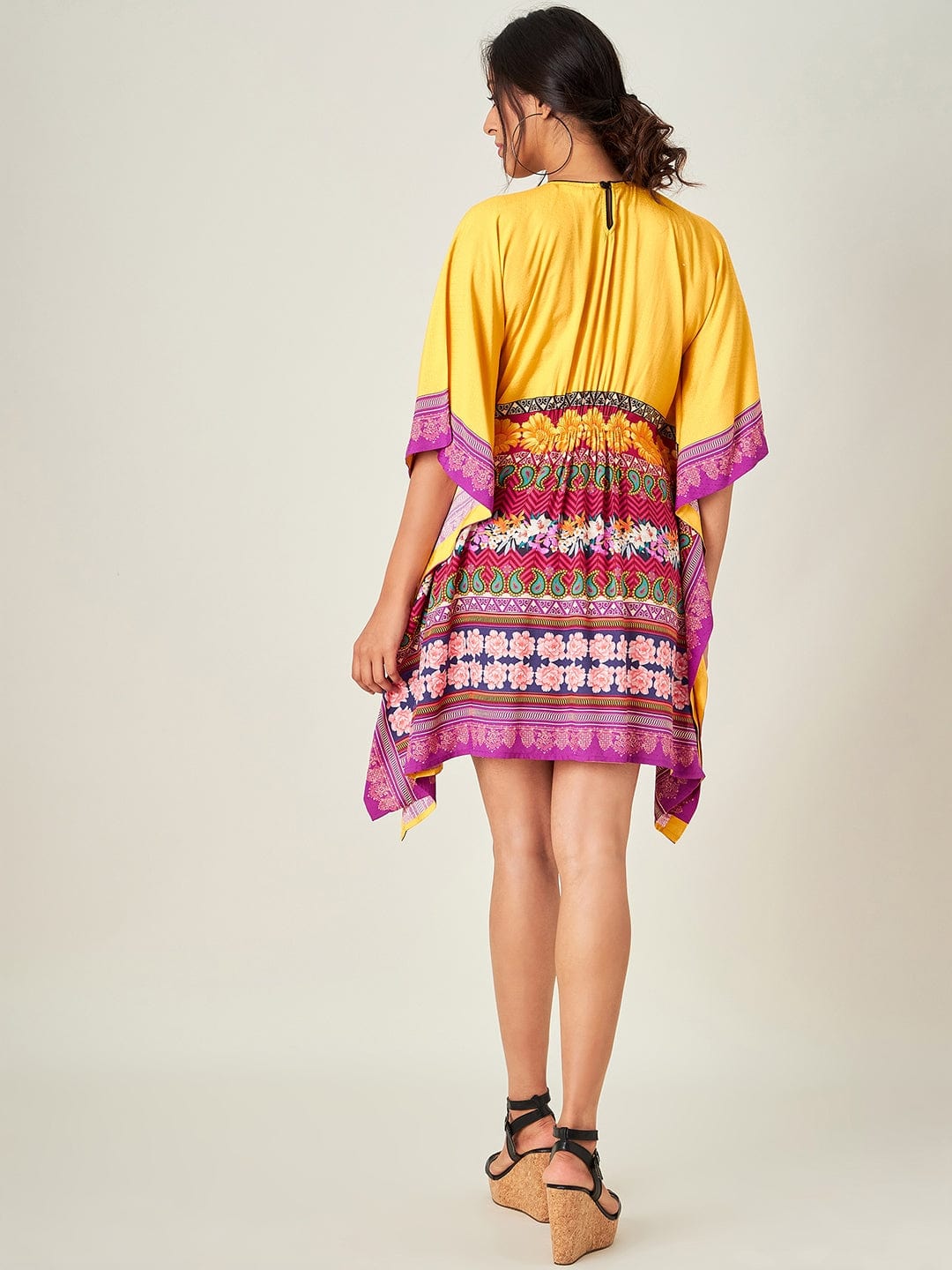 The Kaftan Company Kaftan Mustard Yellow Decorated Resort Dress