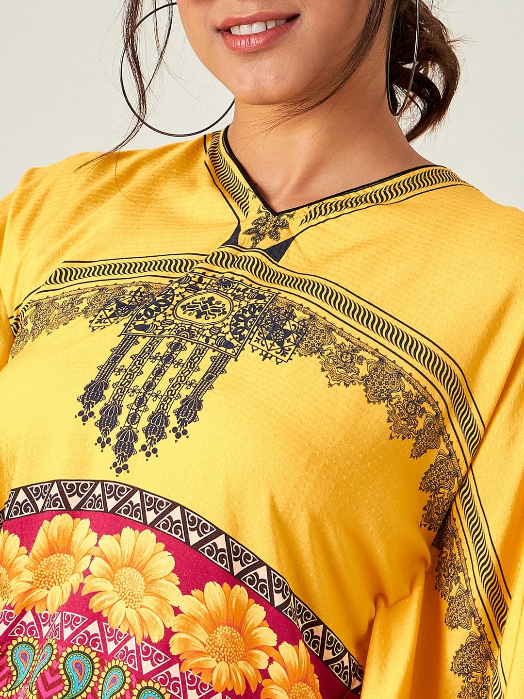 The Kaftan Company Kaftan Mustard Yellow Decorated Resort Dress