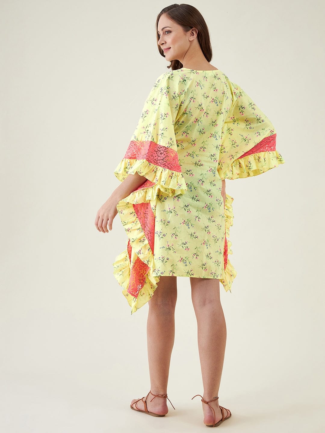 The Kaftan Company Kaftan Neon Yellow Floral Patterned Kaftan