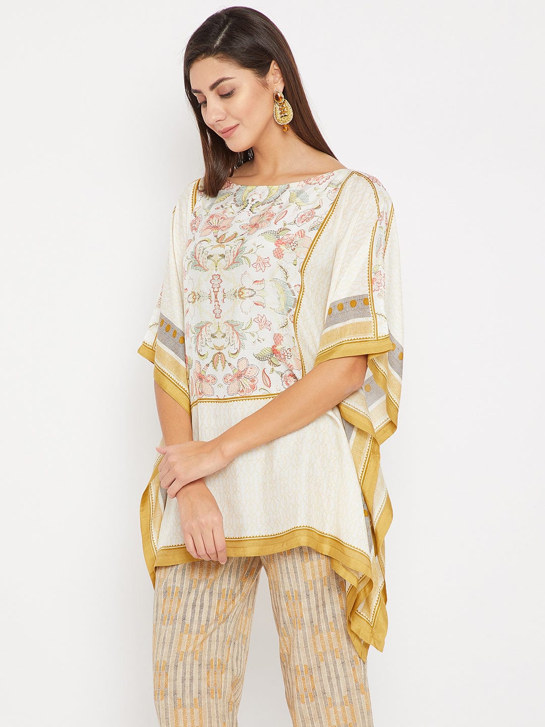 The Kaftan Company Kaftan Off White Cotton-Silk Palampore Kaftan