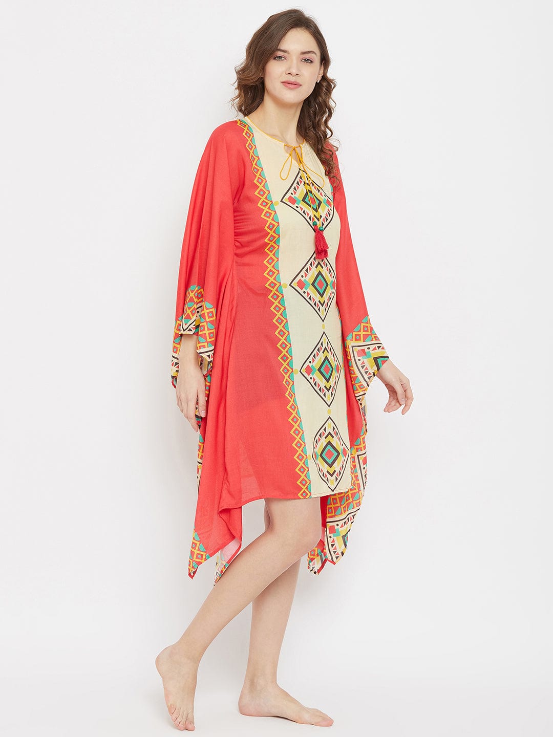 The Kaftan Company Kaftan Orange Boho Modal Digital Printed Resort Kaftan