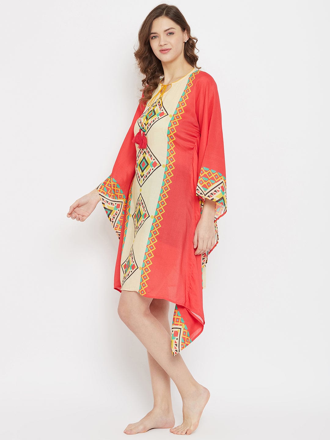 The Kaftan Company Kaftan Orange Boho Modal Digital Printed Resort Kaftan