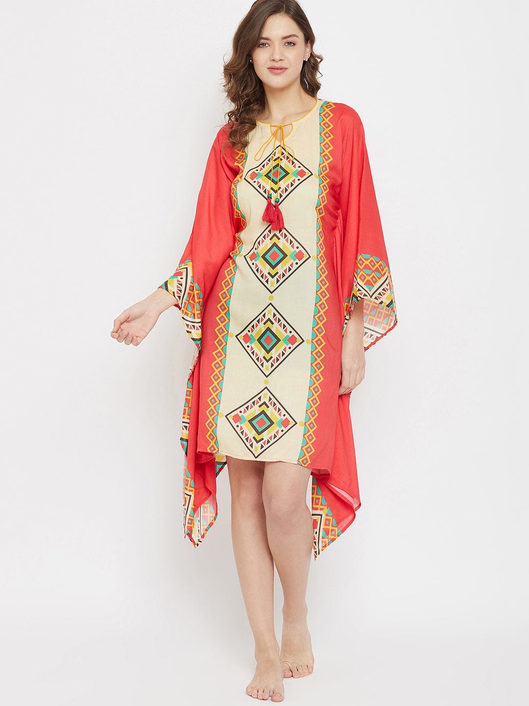 The Kaftan Company Kaftan Orange Boho Modal Digital Printed Resort Kaftan