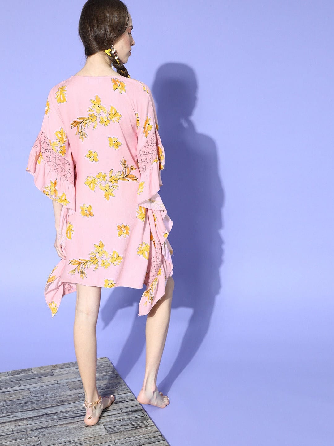 The Kaftan Company Kaftan Pastel Pink Brushed Floral Resort Kaftan
