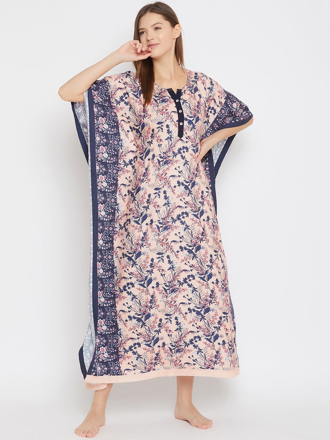 The Kaftan Company Kaftan Peach Floral Maxi Kaftan