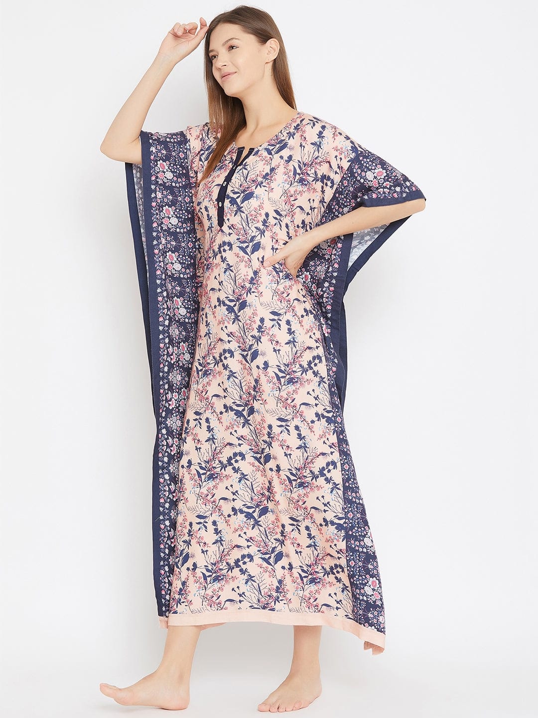 The Kaftan Company Kaftan Peach Floral Maxi Kaftan