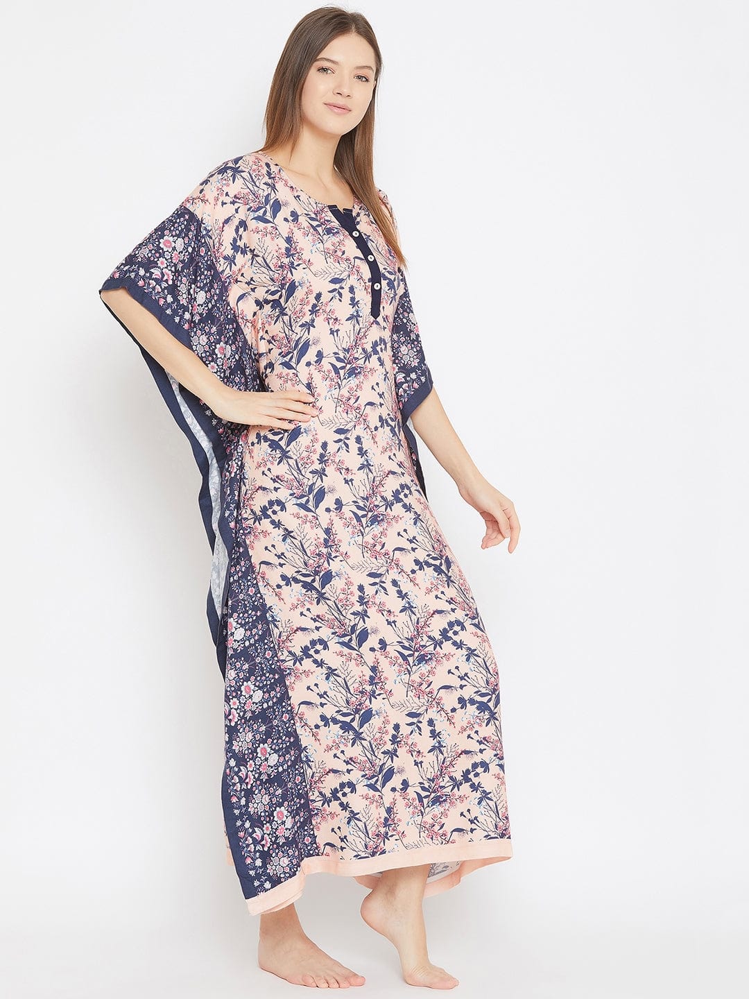 The Kaftan Company Kaftan Peach Floral Maxi Kaftan
