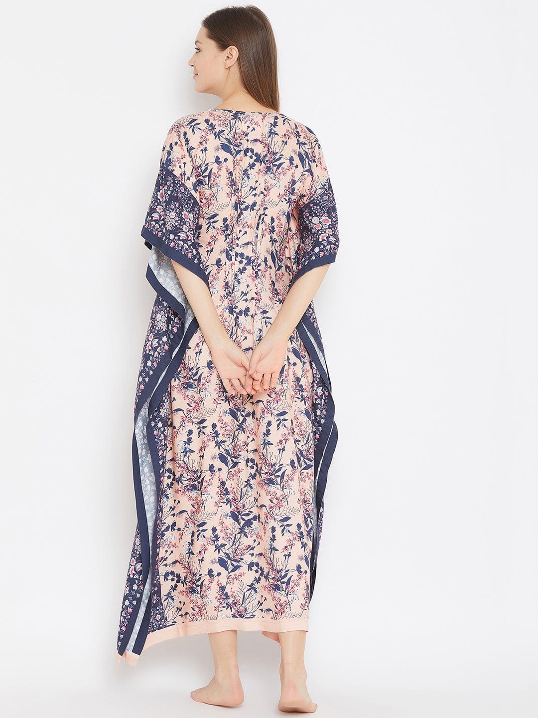 The Kaftan Company Kaftan Peach Floral Maxi Kaftan