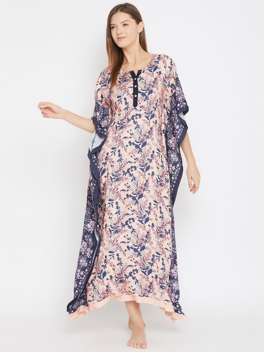 The Kaftan Company Kaftan Peach Floral Maxi Kaftan