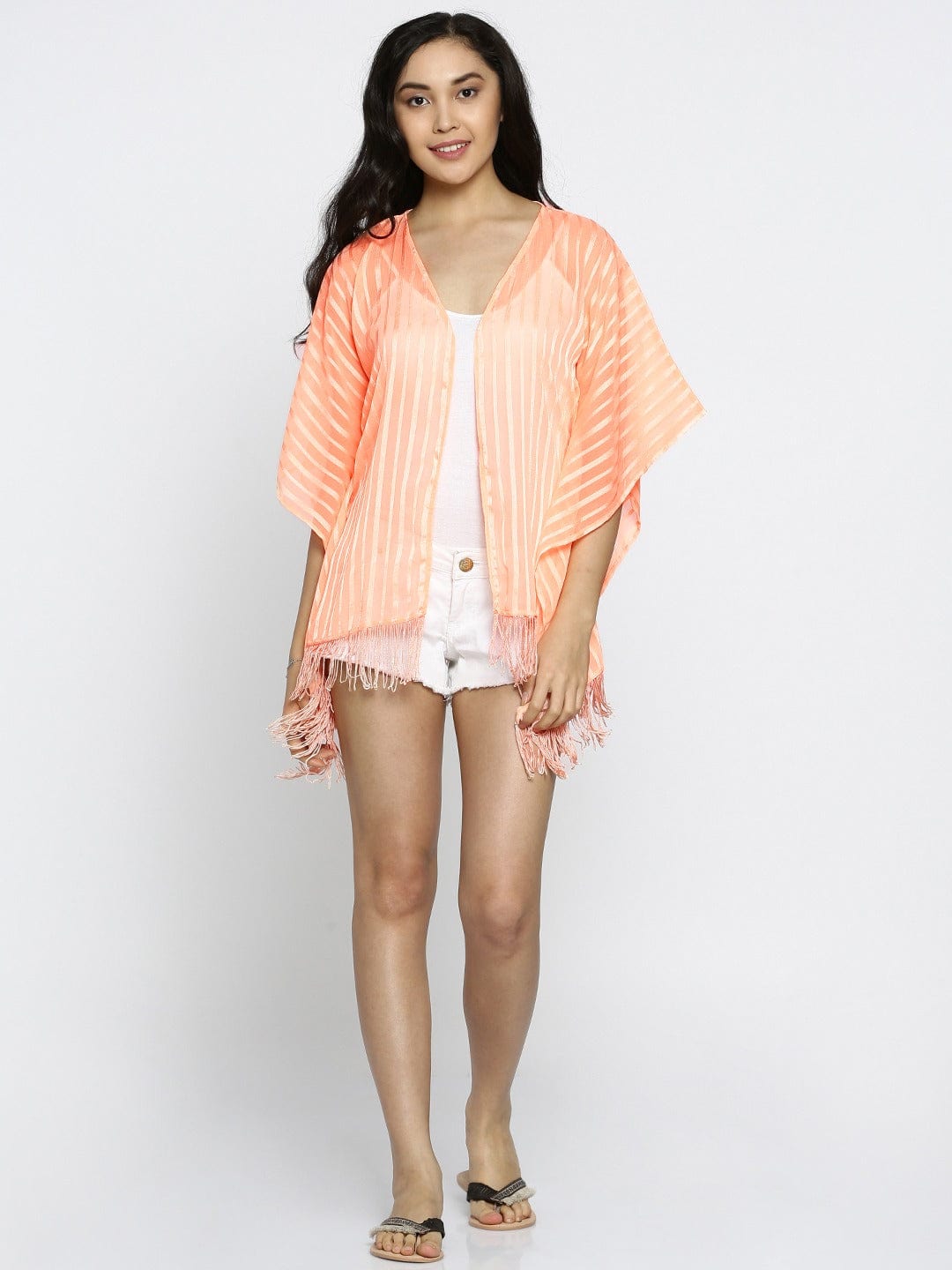 The Kaftan Company Kaftan Peach Lines Shrug - (Clearance - Final Sale)