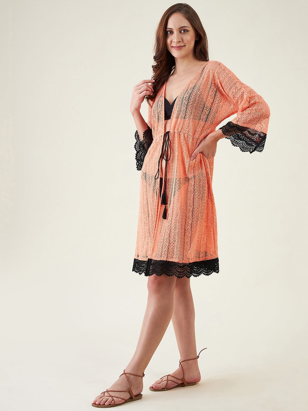 The Kaftan Company Kaftan Peach Rush Lace Resort Coverup