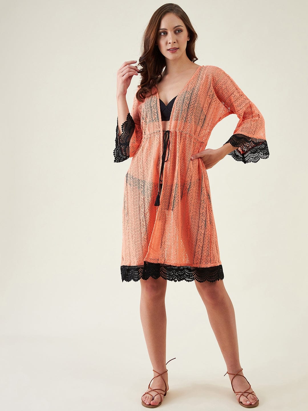 The Kaftan Company Kaftan Peach Rush Lace Resort Coverup