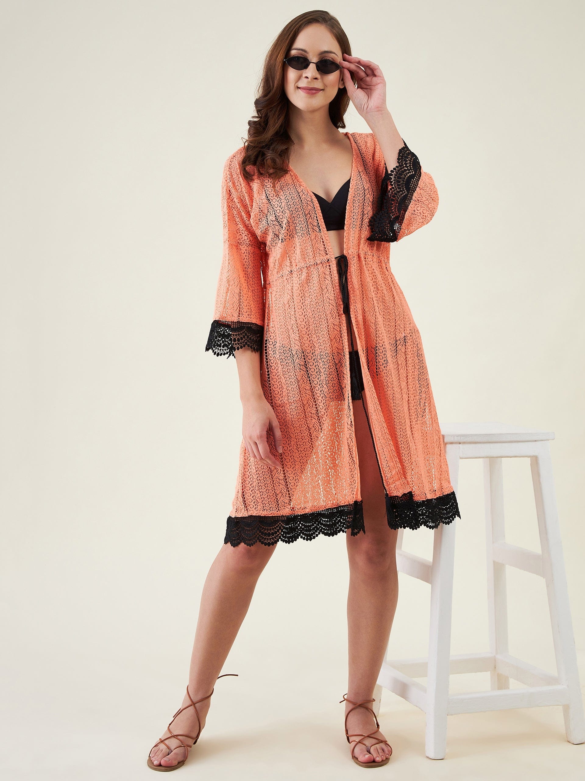 The Kaftan Company Kaftan Peach Rush Lace Resort Coverup