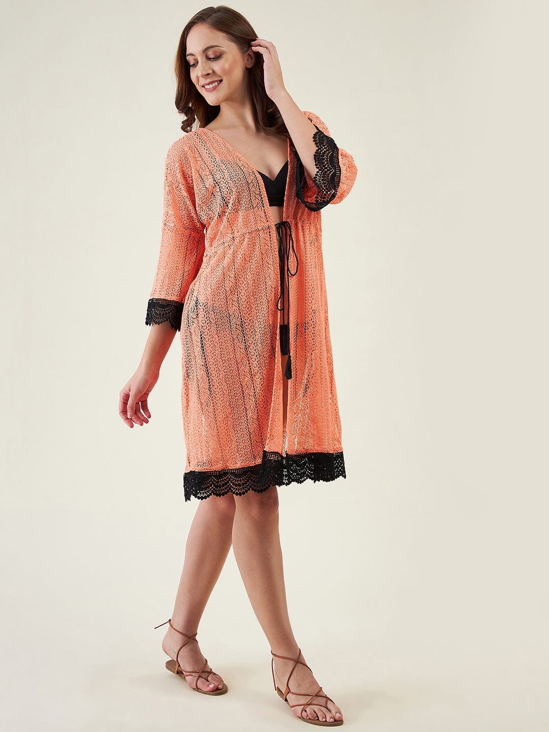 The Kaftan Company Kaftan Peach Rush Lace Resort Coverup