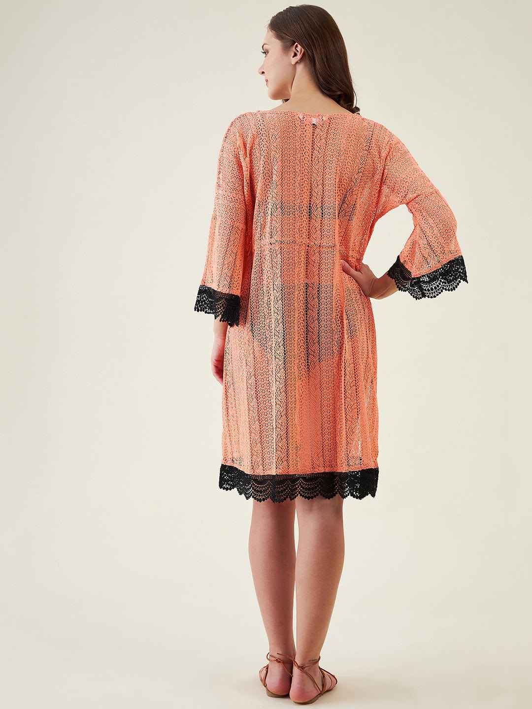 The Kaftan Company Kaftan Peach Rush Lace Resort Coverup