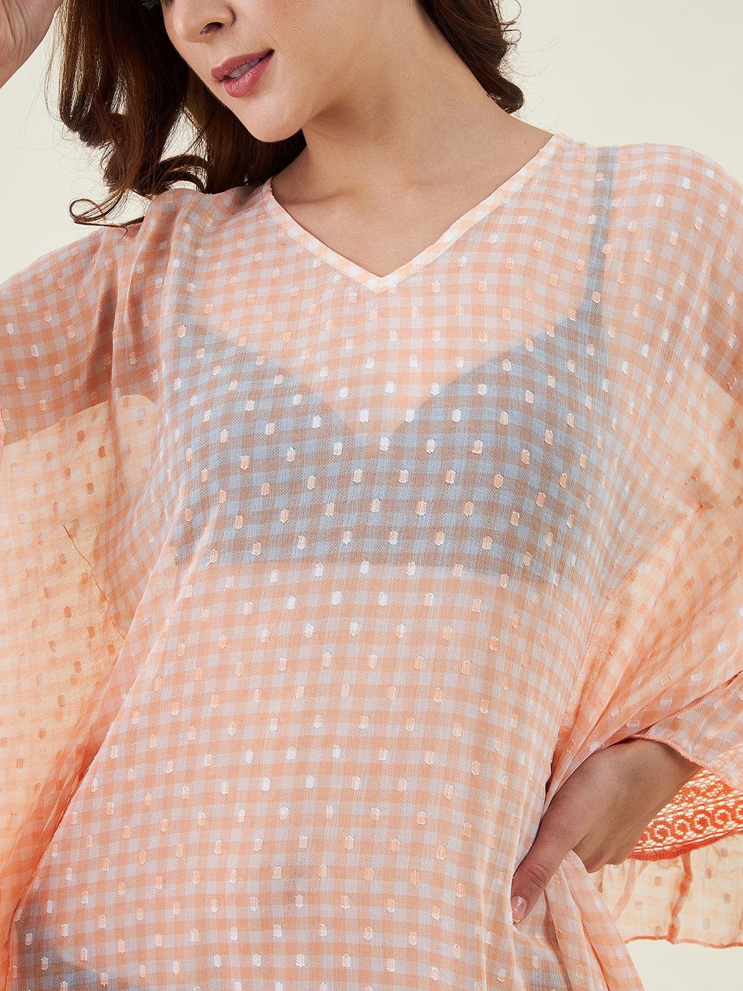 The Kaftan Company Kaftan Peachy Checks Resort Kaftan