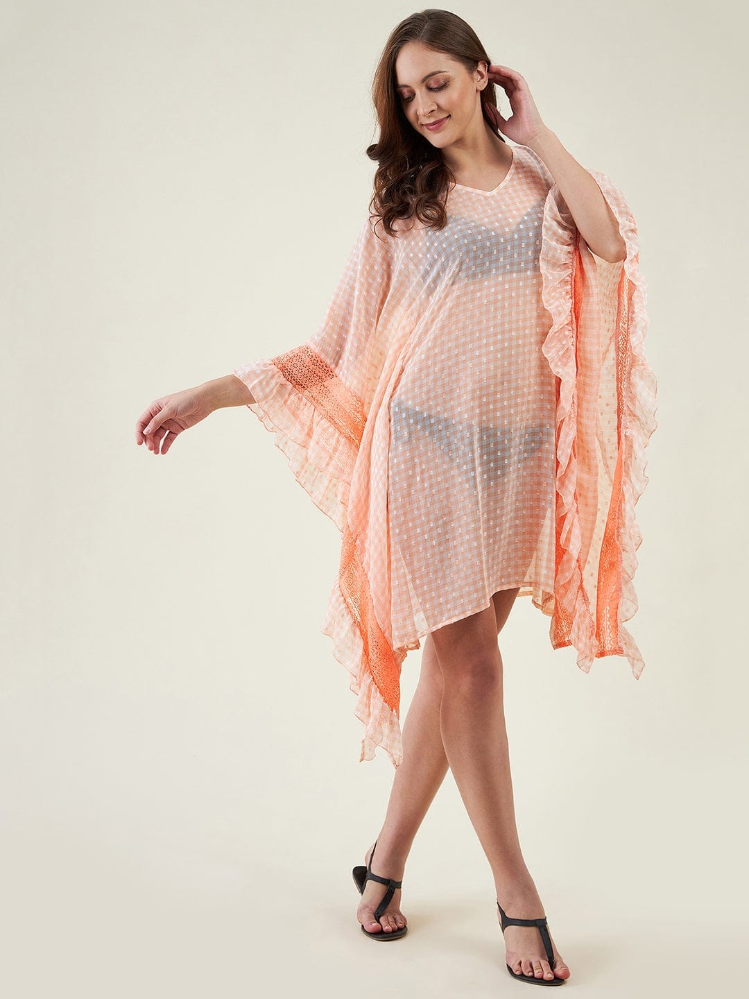 The Kaftan Company Kaftan Peachy Checks Resort Kaftan