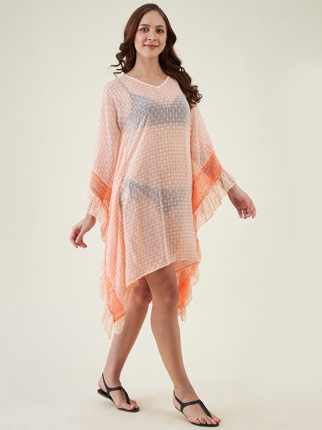 The Kaftan Company Kaftan Peachy Checks Resort Kaftan