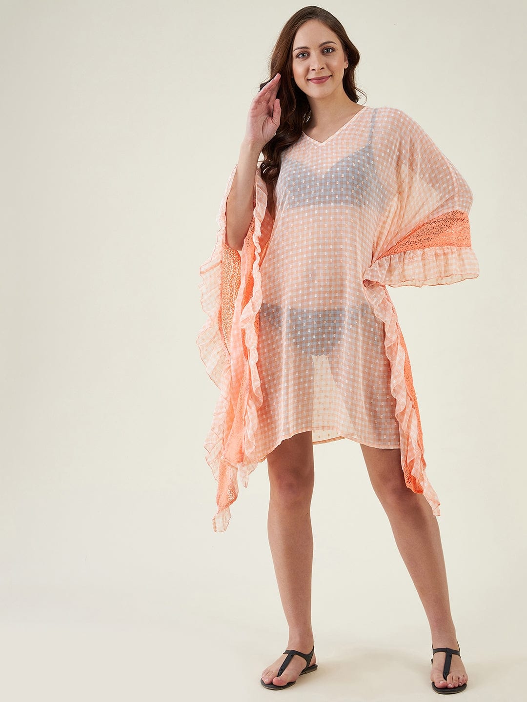 The Kaftan Company Kaftan Peachy Checks Resort Kaftan