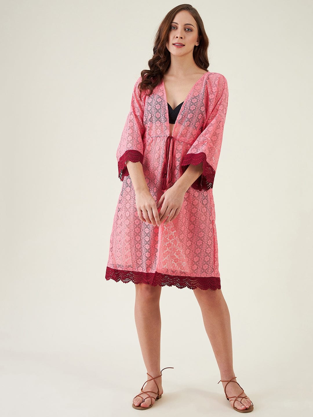 The Kaftan Company Kaftan Pink Punch Lace Resort Cover-up