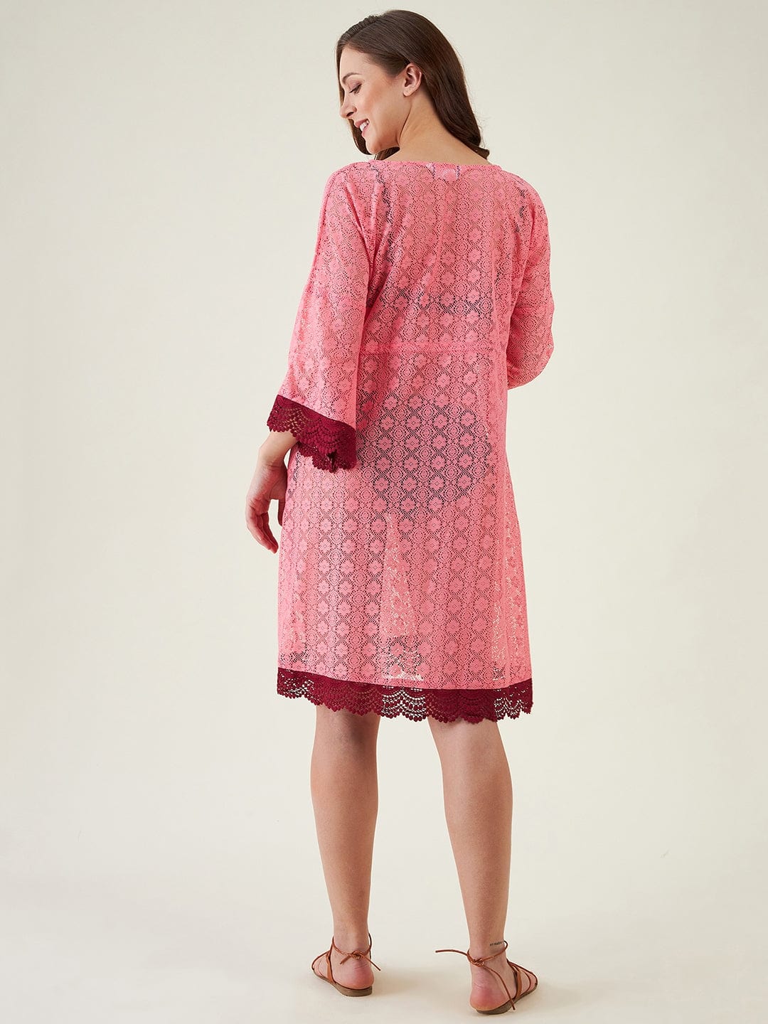 The Kaftan Company Kaftan Pink Punch Lace Resort Cover-up