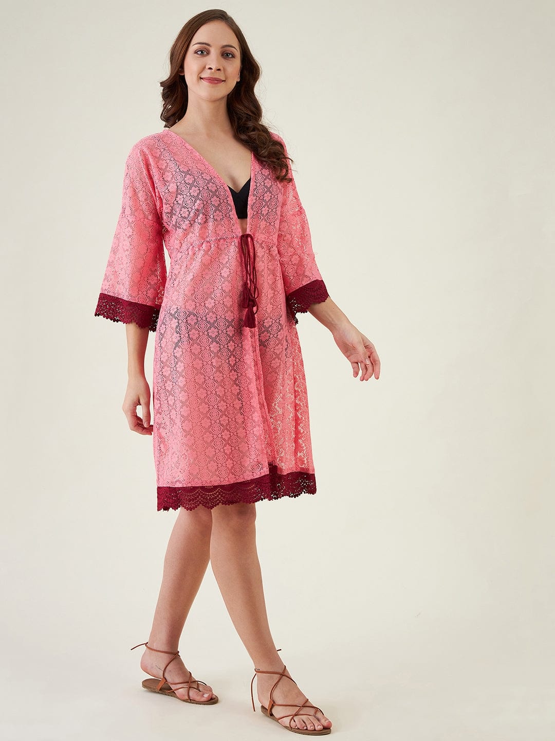 The Kaftan Company Kaftan Pink Punch Lace Resort Cover-up