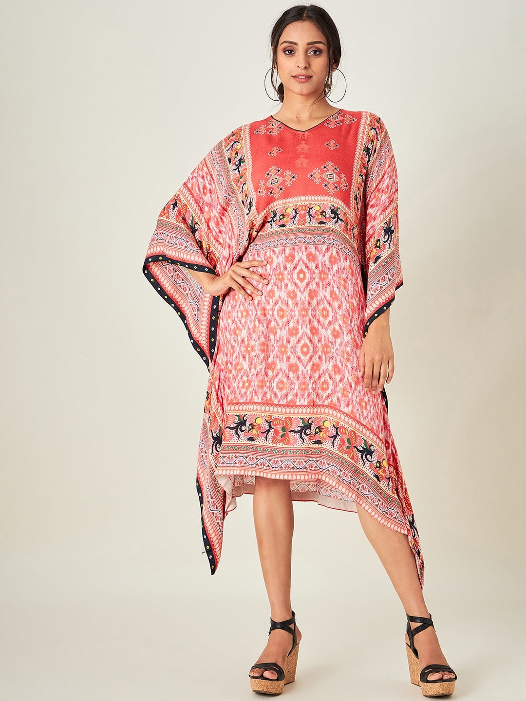The Kaftan Company Kaftan Red Boho Ikkat Kaftan Dress (Final Sale)