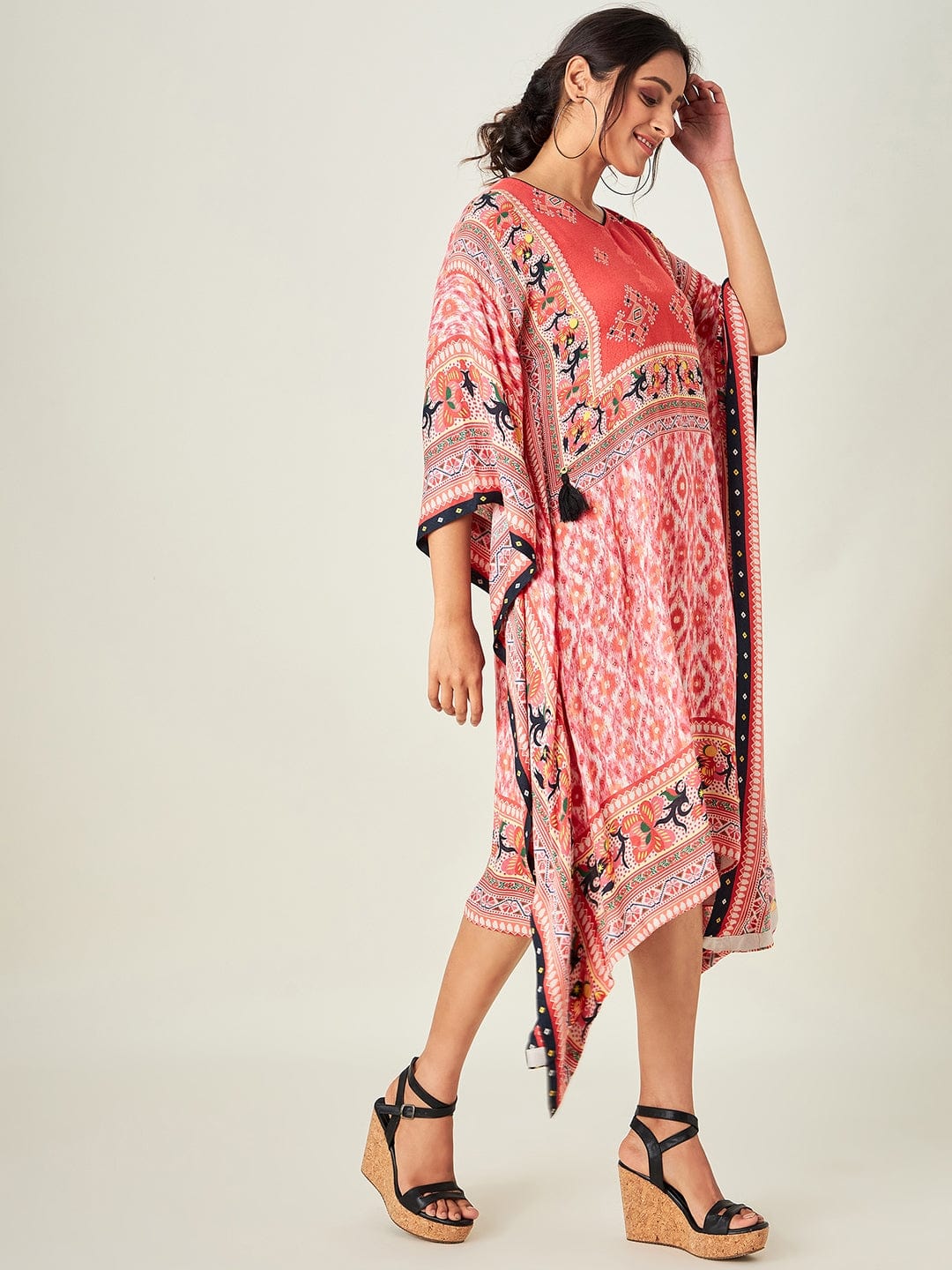 The Kaftan Company Kaftan Red Boho Ikkat Kaftan Dress (Final Sale)