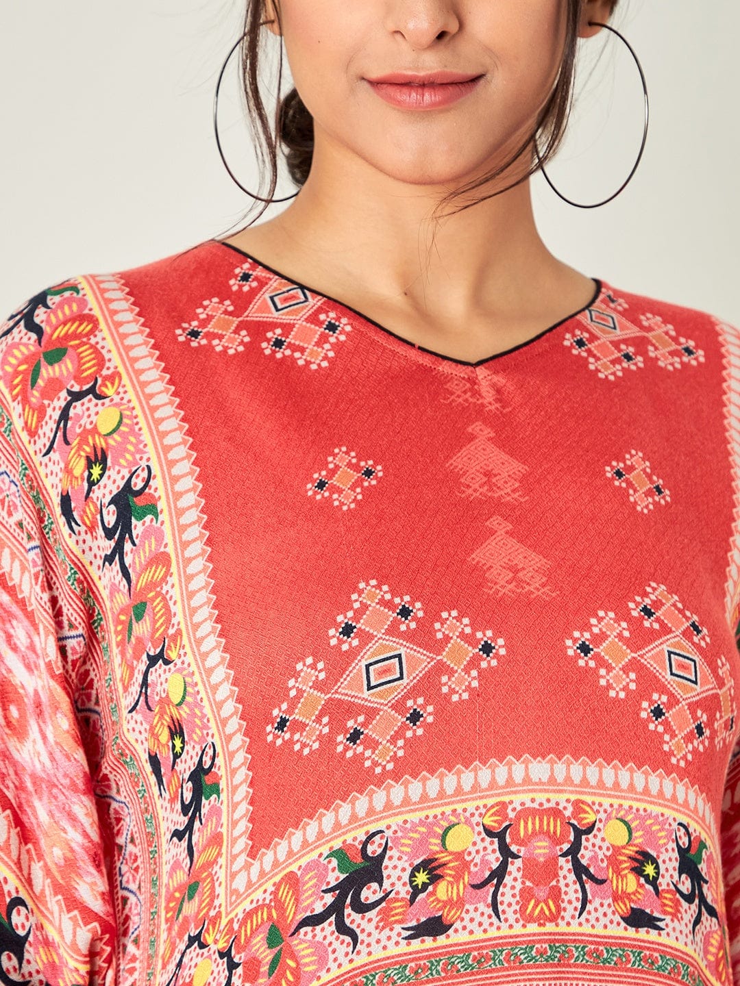 The Kaftan Company Kaftan Red Boho Ikkat Kaftan Dress (Final Sale)