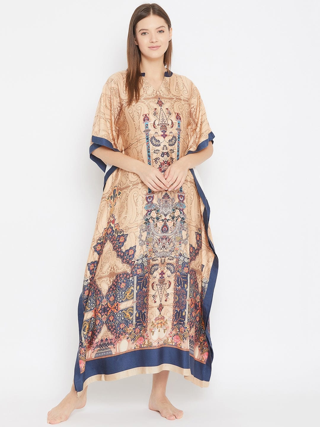The Kaftan Company Kaftan Regal Paisleys Printed Beige Maxi Kaftan